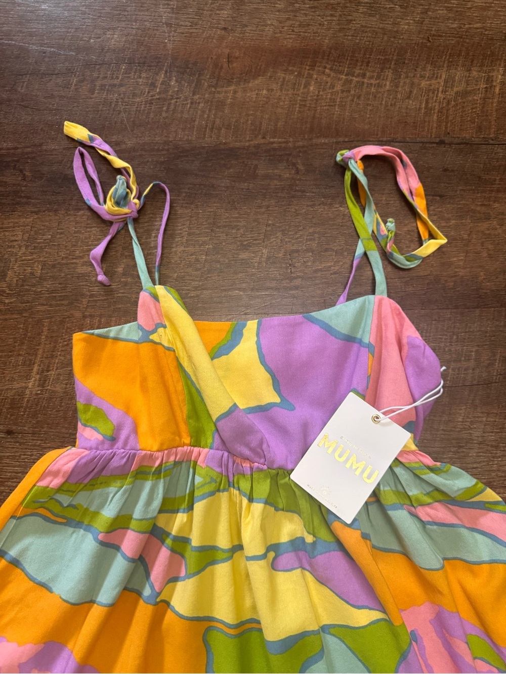 NWT Show Me Your Mumu Tie Strap Mini Dress Size Medium Colorful Cottagecore Boho - Picture 3 of 10